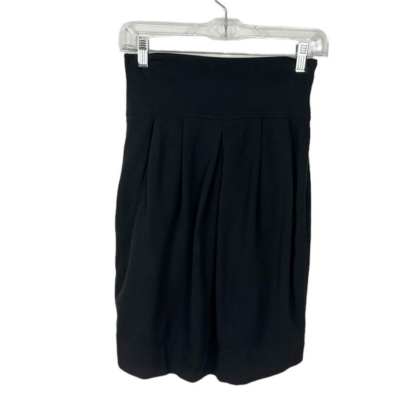 Theory Craze Pleated Knit Pencil Skirt Women's 2 Black Side Zip  Stretch Pockets - Picture 1 of 9